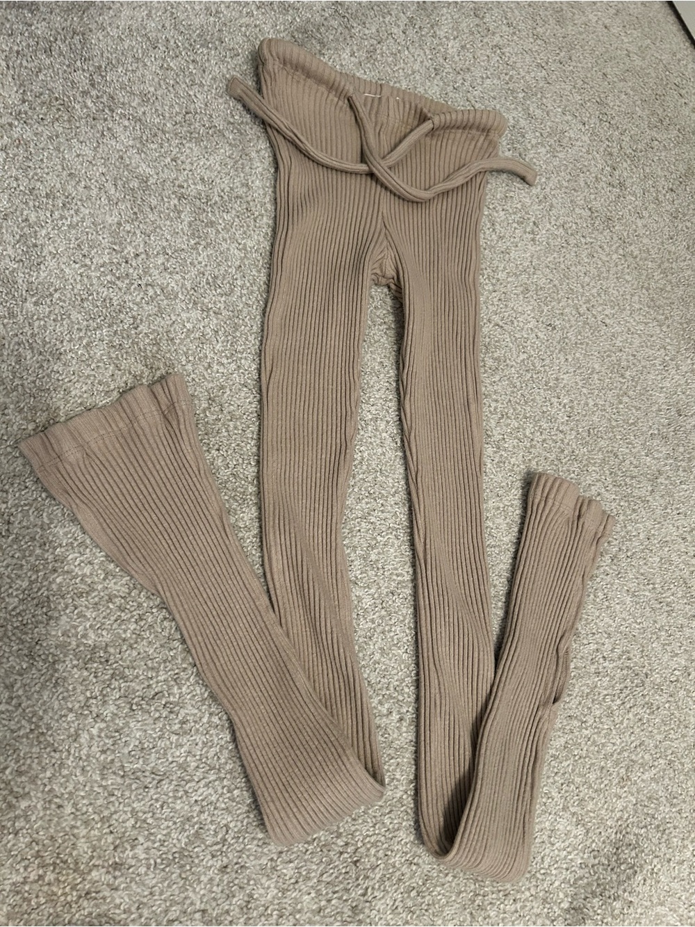 The Line by K Ribbed Taupe Drawstring Leggings